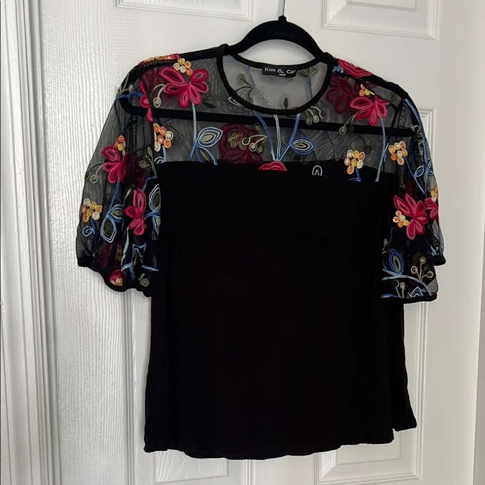 Black Floral Embroidered Top